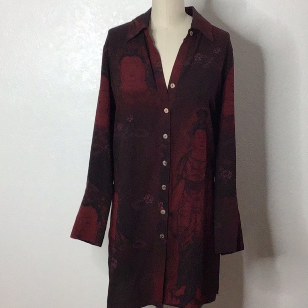 Citron Silk Long Sleeve Button Down Duster M